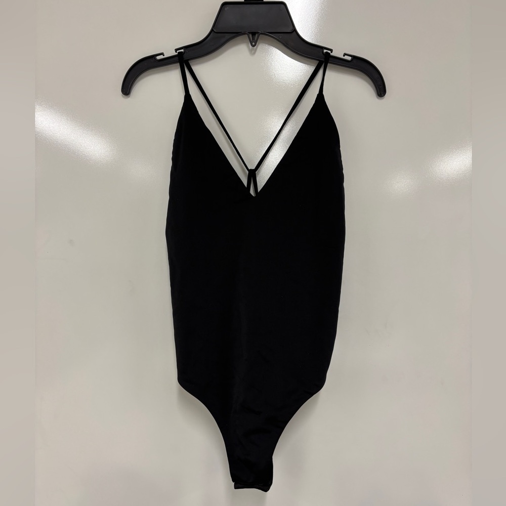 Dance & Marvel High-Leg Black Dance Bodysuit Crisscross Straps Snap Closure Sz S